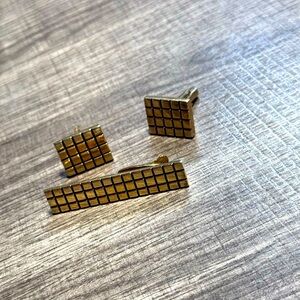 Hickok Gold  Vintage tone checkered men's cufflinks &‎ tie clip